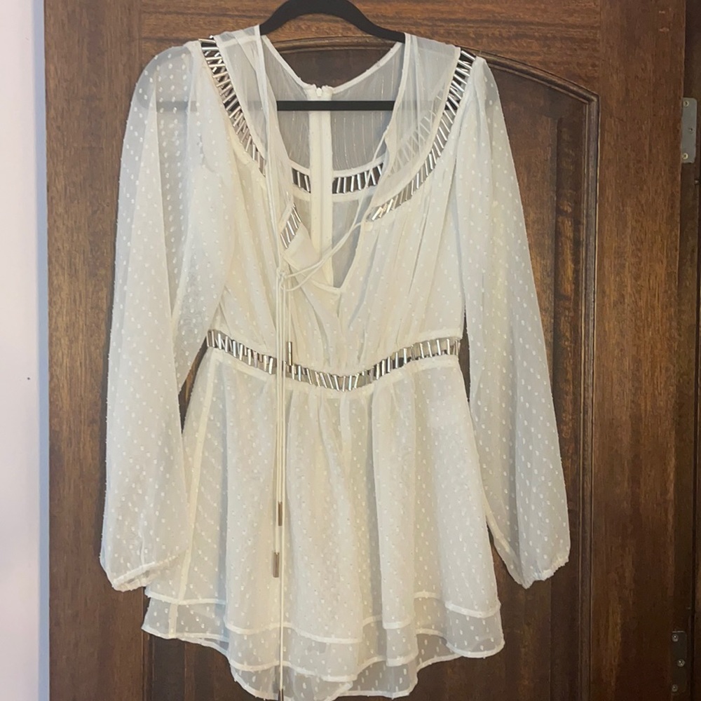 White, long sleeve romper